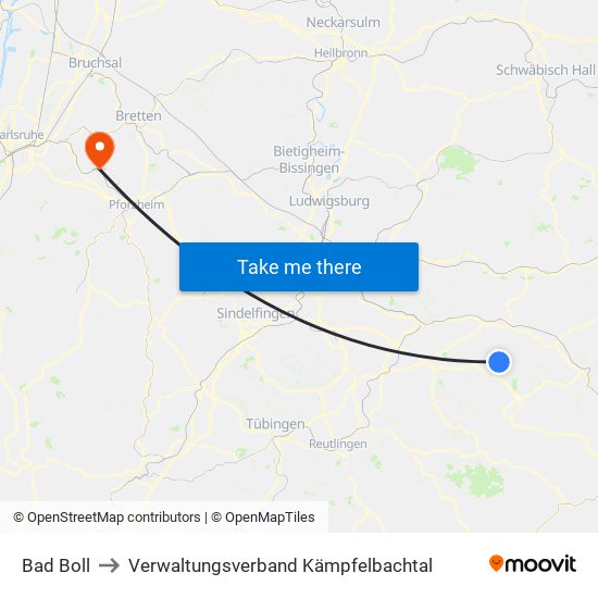 Bad Boll to Verwaltungsverband Kämpfelbachtal map