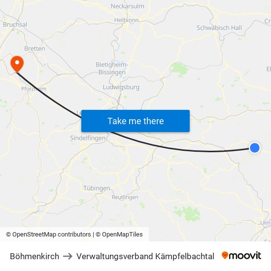 Böhmenkirch to Verwaltungsverband Kämpfelbachtal map