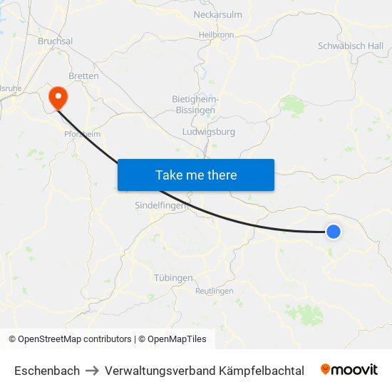 Eschenbach to Verwaltungsverband Kämpfelbachtal map