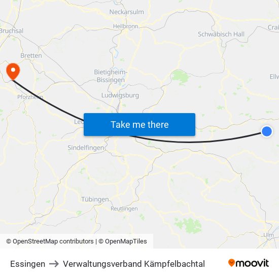 Essingen to Verwaltungsverband Kämpfelbachtal map