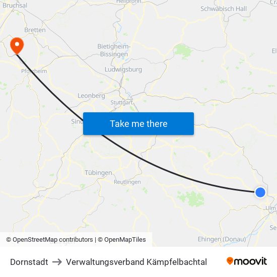 Dornstadt to Verwaltungsverband Kämpfelbachtal map