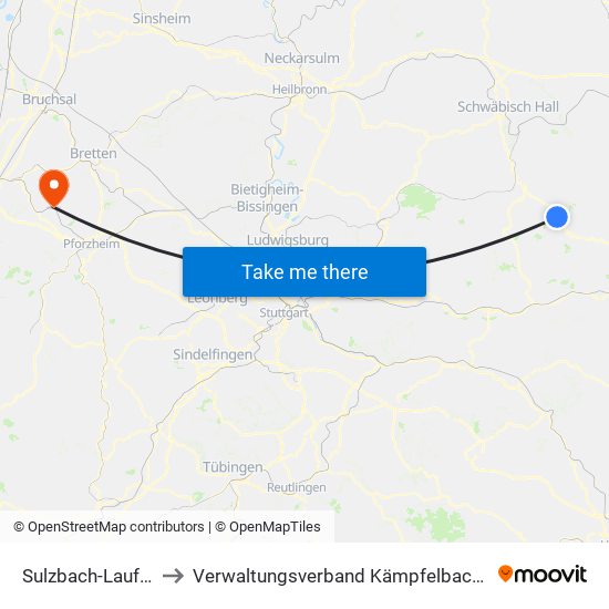 Sulzbach-Laufen to Verwaltungsverband Kämpfelbachtal map