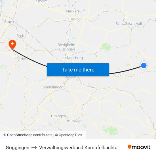 Göggingen to Verwaltungsverband Kämpfelbachtal map