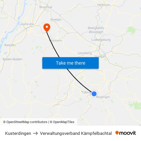 Kusterdingen to Verwaltungsverband Kämpfelbachtal map