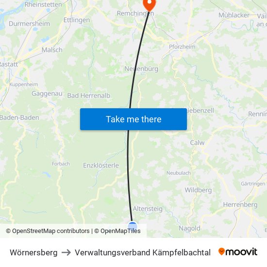 Wörnersberg to Verwaltungsverband Kämpfelbachtal map