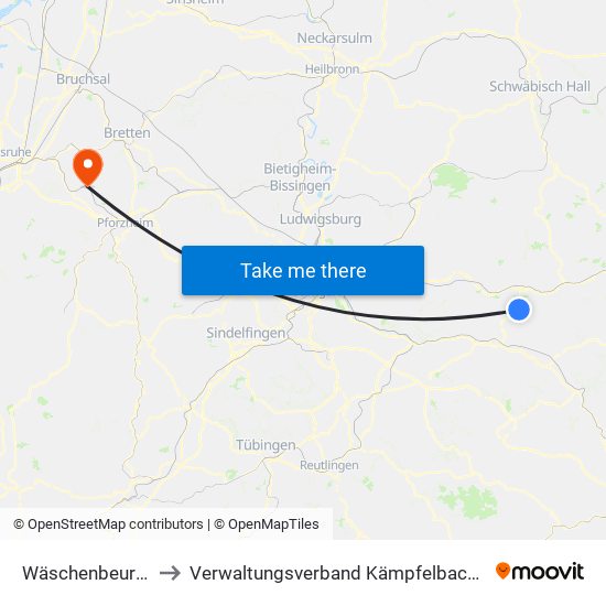 Wäschenbeuren to Verwaltungsverband Kämpfelbachtal map