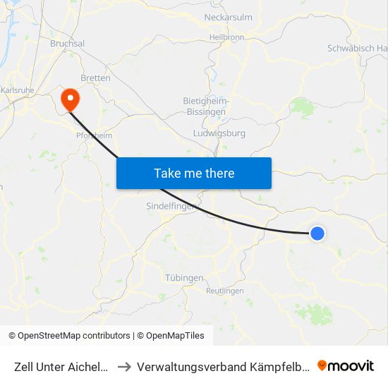 Zell Unter Aichelberg to Verwaltungsverband Kämpfelbachtal map