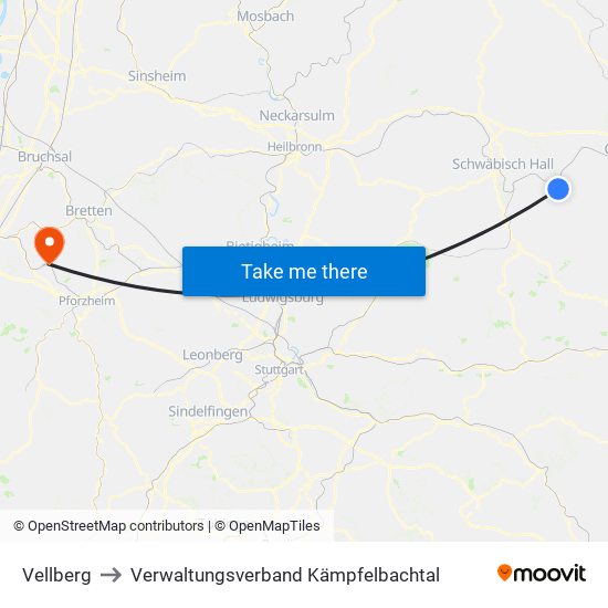 Vellberg to Verwaltungsverband Kämpfelbachtal map