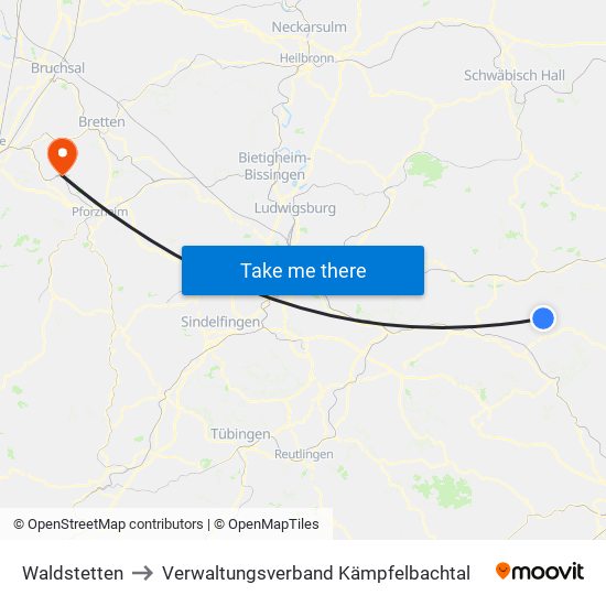 Waldstetten to Verwaltungsverband Kämpfelbachtal map