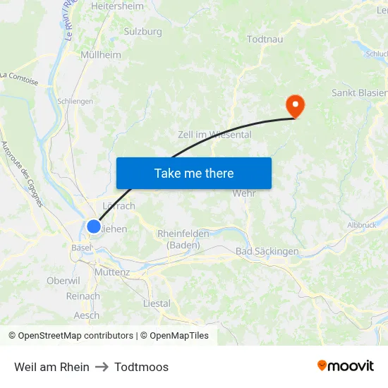 Weil am Rhein to Todtmoos map