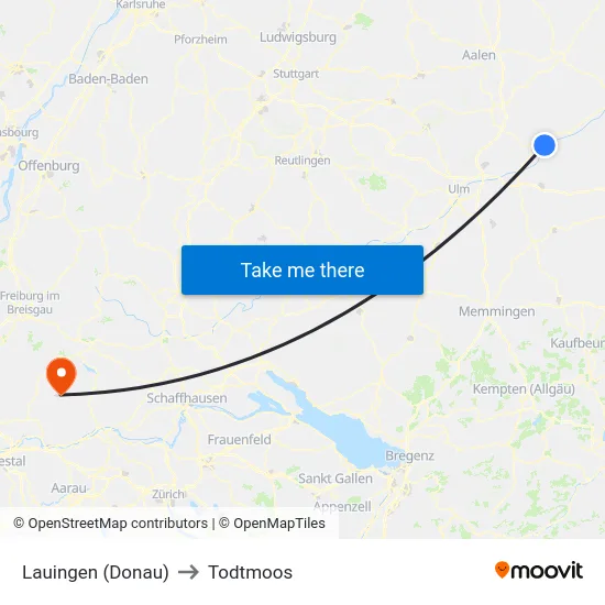 Lauingen (Donau) to Todtmoos map