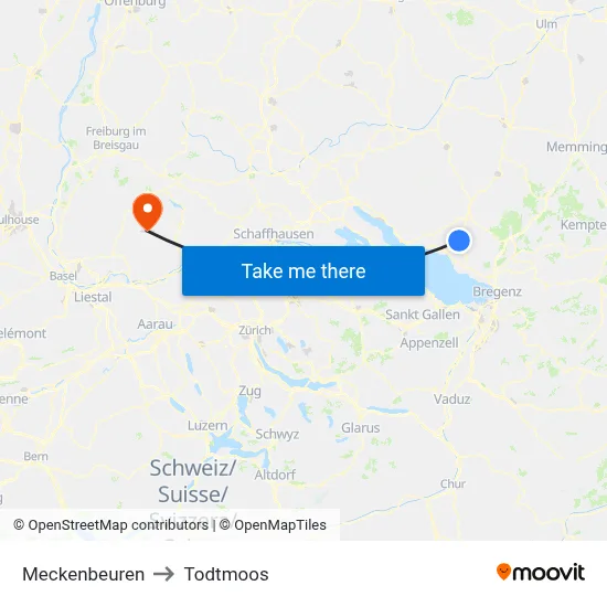 Meckenbeuren to Todtmoos map