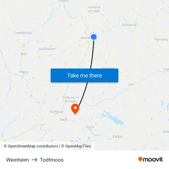 Weinheim to Todtmoos map