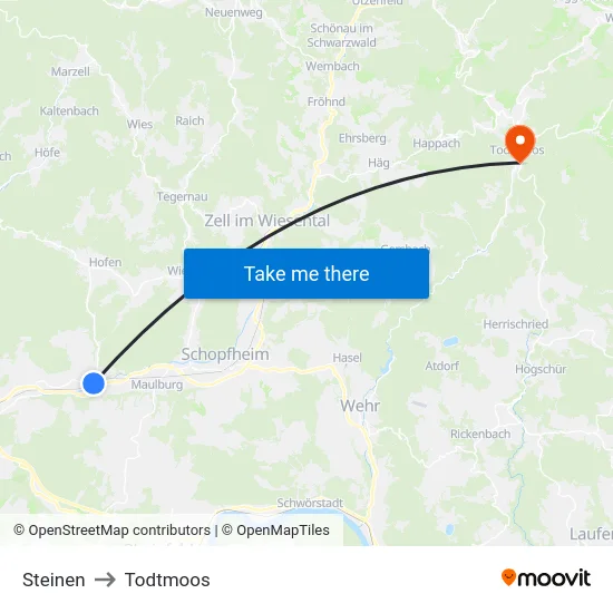 Steinen to Todtmoos map