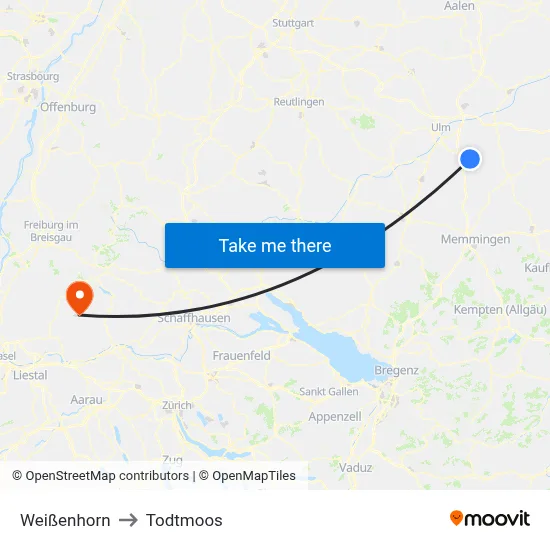 Weißenhorn to Todtmoos map