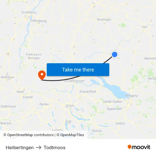 Herbertingen to Todtmoos map