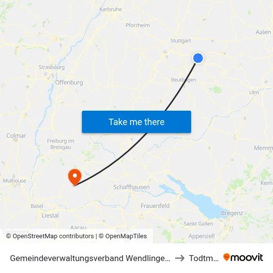 Gemeindeverwaltungsverband Wendlingen am Neckar to Todtmoos map