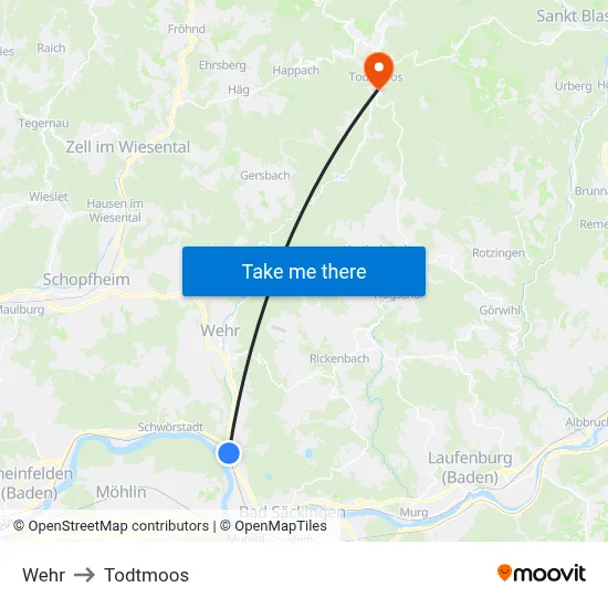 Wehr to Todtmoos map