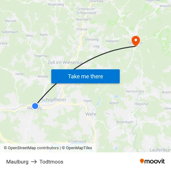 Maulburg to Todtmoos map