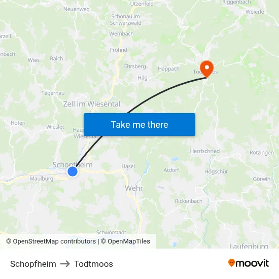 Schopfheim to Todtmoos map