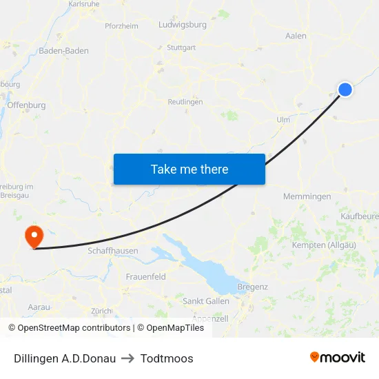 Dillingen A.D.Donau to Todtmoos map