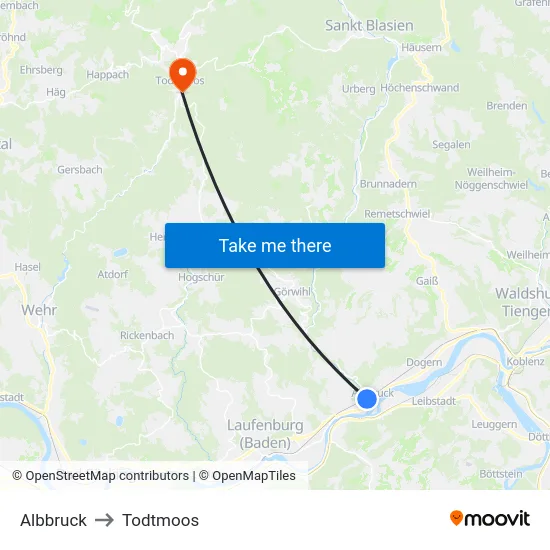 Albbruck to Todtmoos map