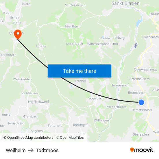 Weilheim to Todtmoos map