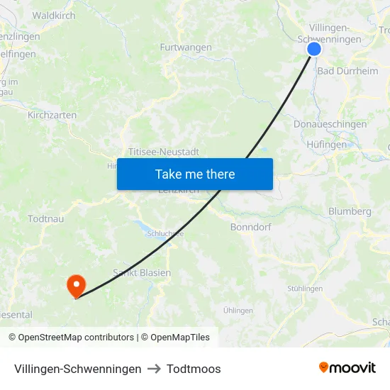 Villingen-Schwenningen to Todtmoos map