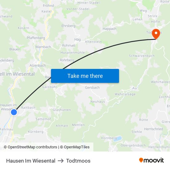 Hausen Im Wiesental to Todtmoos map