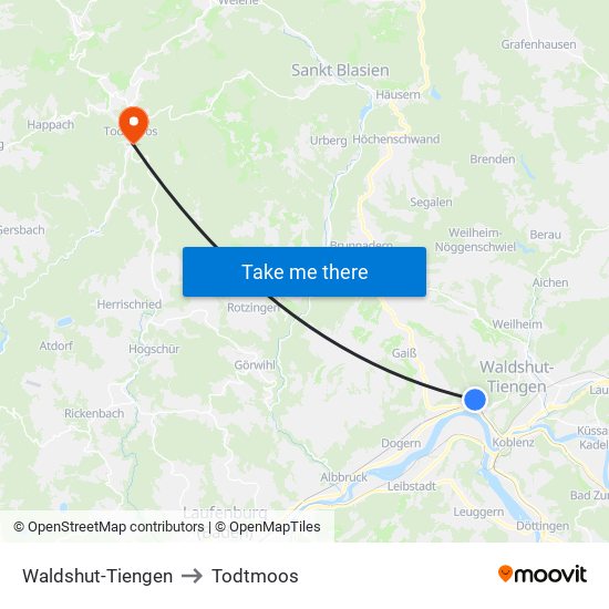 Waldshut-Tiengen to Todtmoos map