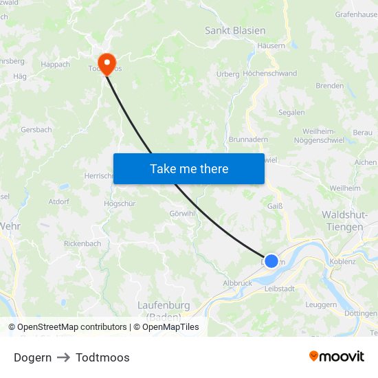 Dogern to Todtmoos map