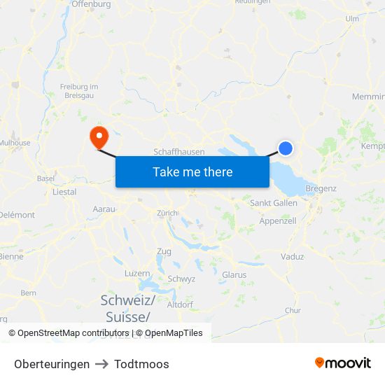 Oberteuringen to Todtmoos map