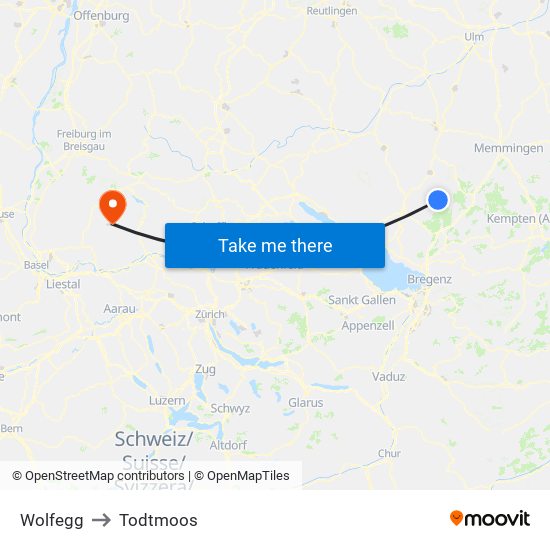 Wolfegg to Todtmoos map