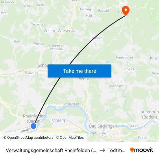 Verwaltungsgemeinschaft Rheinfelden (Baden) to Todtmoos map