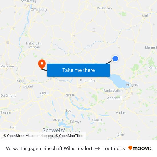 Verwaltungsgemeinschaft Wilhelmsdorf to Todtmoos map