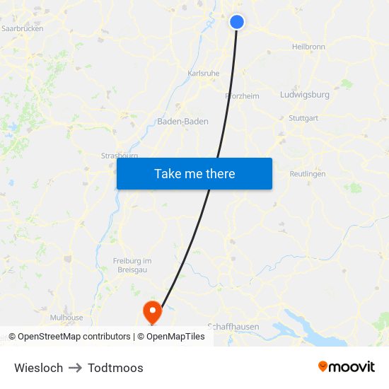 Wiesloch to Todtmoos map