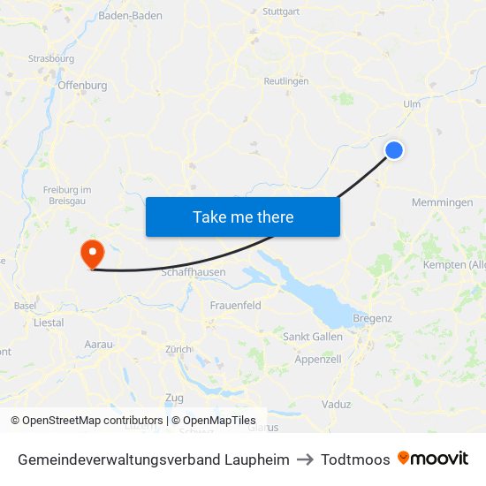 Gemeindeverwaltungsverband Laupheim to Todtmoos map