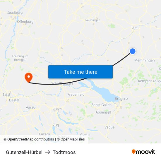 Gutenzell-Hürbel to Todtmoos map