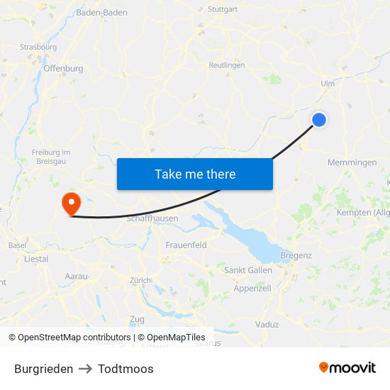 Burgrieden to Todtmoos map