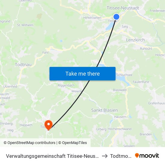 Verwaltungsgemeinschaft Titisee-Neustadt to Todtmoos map