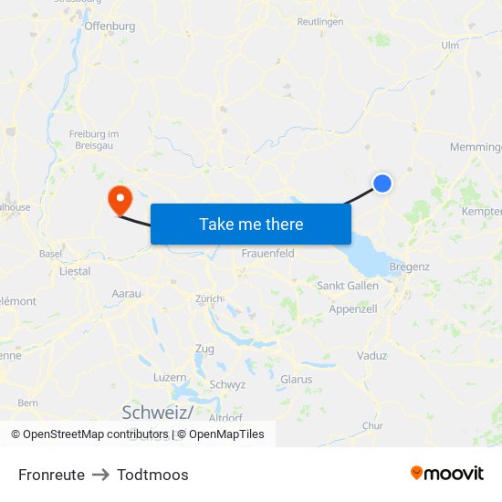 Fronreute to Todtmoos map