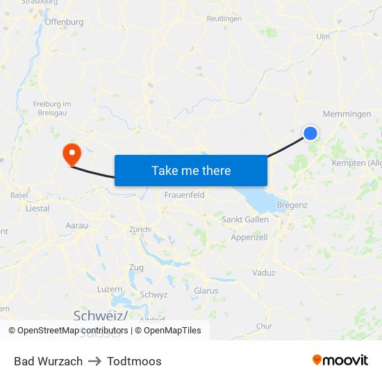 Bad Wurzach to Todtmoos map