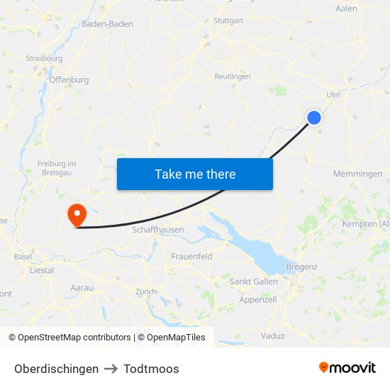 Oberdischingen to Todtmoos map