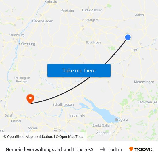 Gemeindeverwaltungsverband Lonsee-Amstetten to Todtmoos map