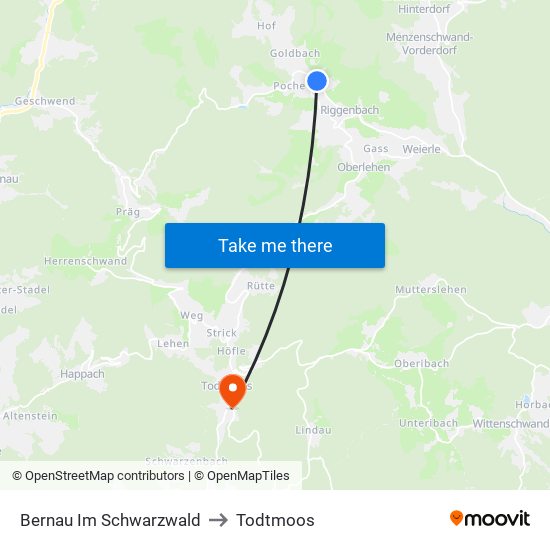 Bernau Im Schwarzwald to Todtmoos map