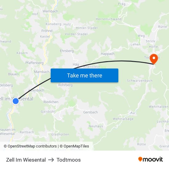 Zell Im Wiesental to Todtmoos map