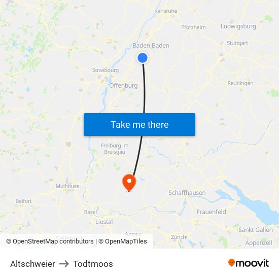 Altschweier to Todtmoos map