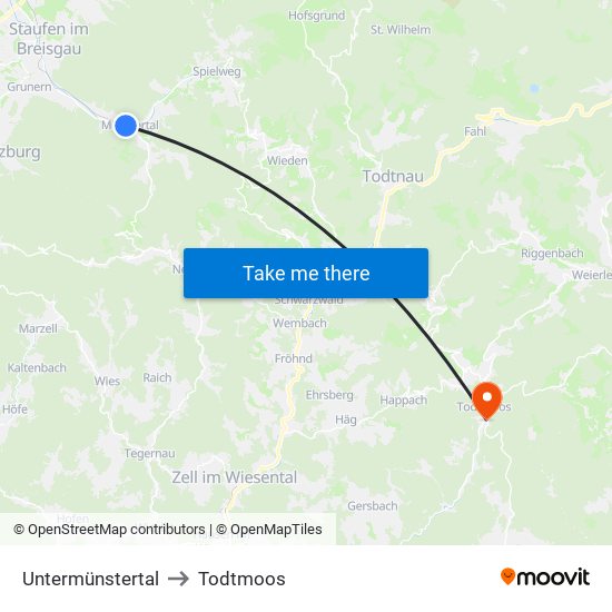 Untermünstertal to Todtmoos map