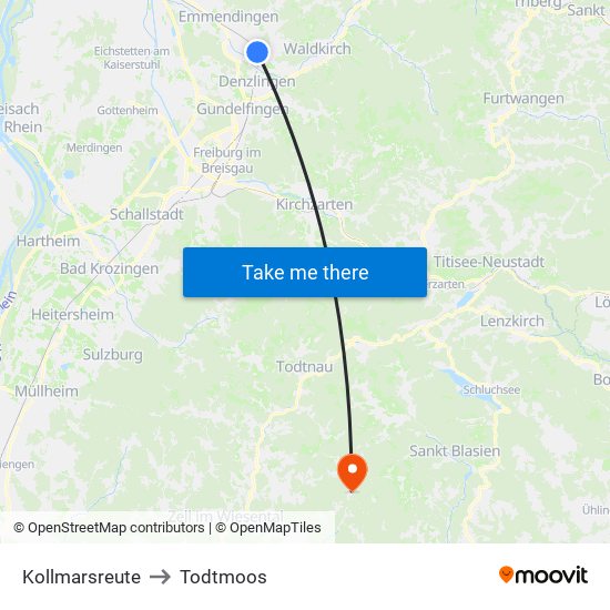 Kollmarsreute to Todtmoos map
