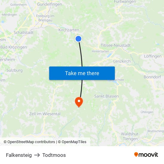 Falkensteig to Todtmoos map